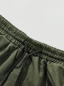 Manfinity Roghcode 男士黑色與綠色拼色T恤套裝，刺青酷小天使圖案T恤套裝，手寫標語圖案，美式復古，暗色調，街頭風，休閒，夏季 - 彩色 - 查看 5