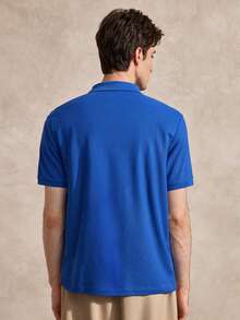 Courvante Men Solid Color Short Sleeve Collar Plain Work Polo Shirt & Daddy, Formal, Ceremony - Blue - View 3
