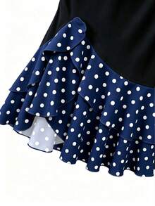 SHEIN Franclia 女款圓領拼接波點不對稱下擺無袖洋裝 - 藏蓝色 - 查看 5