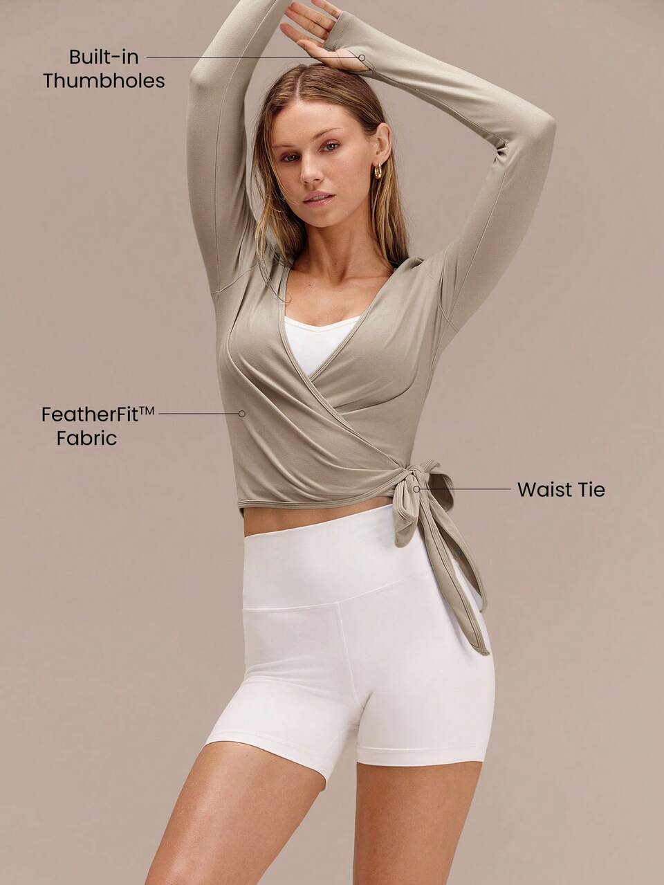 FeatherFit™ Split Decision 2-In-1 Reversible Wear Buttery-Soft Stretchy Sweat-Wicking Tie-Waist Long Sleeve Wrap Top Yoga Pilates Studio Daily Casual