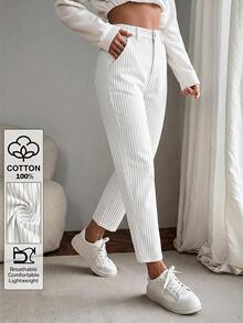 EMERY ROSE Jeans de mezclilla a rayas casuales para ir al trabajo de talla grande - Blanco y Negro - Ver 6