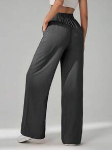 SHEIN Tall 女款純色抽繩腰休閒百搭日常穿著長褲 - 深灰色 - 查看 2