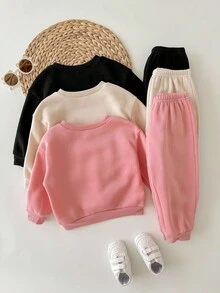 SHEIN 女嬰秋冬可愛百搭卡通圖案長袖運動衫 3件套 - 彩色 - 查看 2