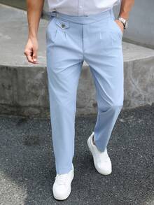 Manfinity Mode Pantalones de traje casual para hombre de unicolor con pliegues y bolsillos, para ir al trabajo y ceremonias - Celeste - Ver 4