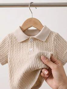 Souflis Unisex Baby Boy Girl Outfits Apricot Ribbed Polo Collar T-Shirt Suitable For Babies In All Occasions In Summer All-Match Versatile Birthday Modest - Apricot - View 9