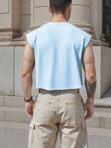 SHEIN Manfinity Dauomo Men Summer Casual Solid Color Short Sleeve T-Shirt - Blue - View 2