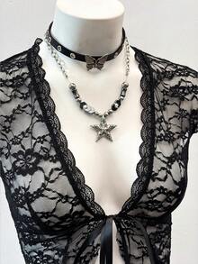 EgrlEra Women's Sexy Sheer Cropped White Top - Black - View 3