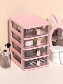 1Pc 4-Layer Drawer Storage Box With Pen Holder, Muti-Functional Office Stationery Desktop Organizer, Cute Rabbit-Shaped Handle Suitable For Dining Table Decoration And Office Desk Accessories. - A - View 4