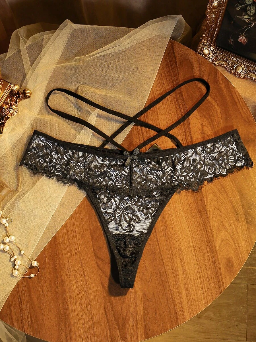 Seduluxe 1pc Plus Size Sexy Lace Panties - Black - View 1