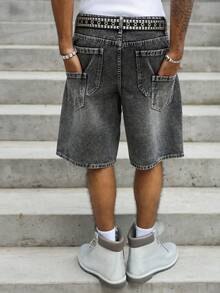 Manfinity EMRG American Hip-Hop Bag-In-Bag Design Unisex Denim Shorts - Black - View 2