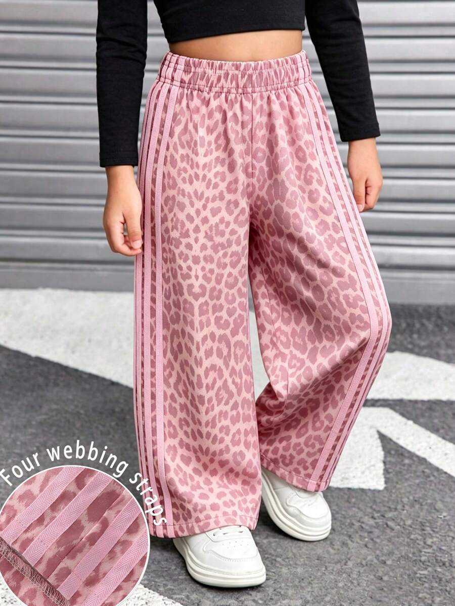 SHEIN Young Girl Leopard Print Patchwork Casual Versatile Daily Travel Long Pants