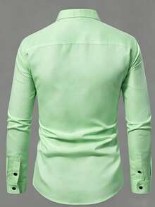 Calvornis Men's Solid Color Mandarin Collar Hidden Button Design Business Casual Long Sleeve Shirt/Formal Tops For Men Office Shirt For Men/Formal Shirt For Men - Mint Green - View 2