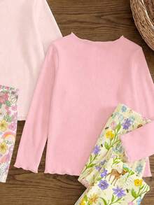 Conjunto de varias piezas con volantes y bloques de color para niñas bebé, estilo princesa dulce y campestre con estampado floral de ciervo, colores macaron encantadores, diseño retro fresco, apto para todas las estaciones, amigable con la piel - Multicolor - Ver 4
