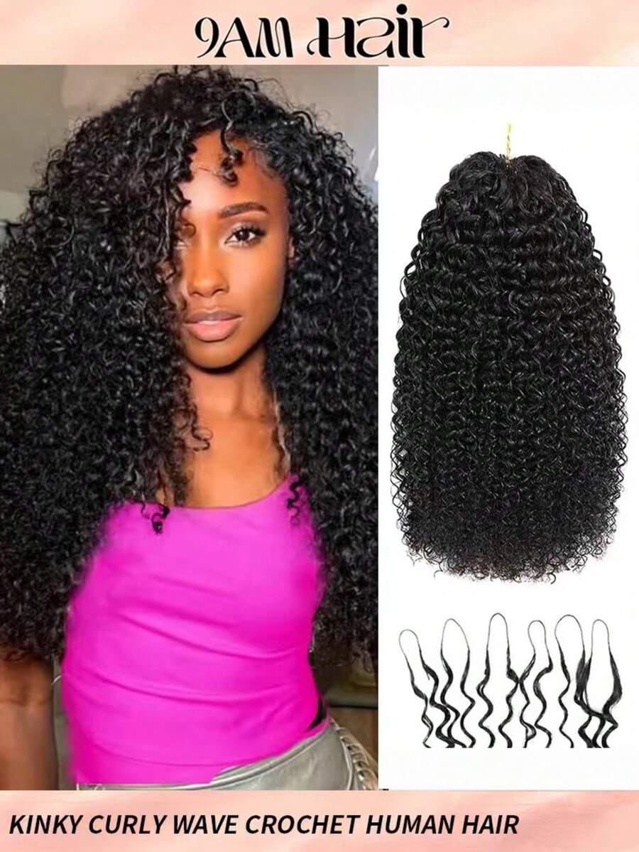 Boho Braids Afro Kinky 捲曲人髮鉤編髮 100% 純人髮 60g 18吋 髮片 適用於沙龍絲滑水波捲 3c4a 輕量可重複使用處女髮 髮片 女用自然黑 高品質人髮接髮 長期佩戴與造型適用 - Natural Black - 查看 1