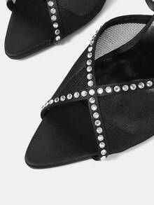 CUCCOO HITCHD Ladies' New Black Mesh See-Through Rhinestone Pointed Thin Heel Open-Toed High-Heeled Sandals, Suitable For Banquets, Parties And Weddings Summer - Black - View 10