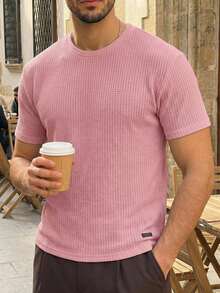 HIMLAND Loose Fit Men's Solid Waffle Knit T-Shirt - Baby Pink - View 11