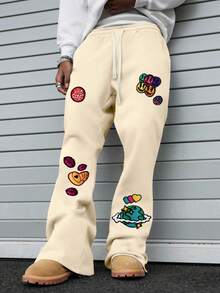 PAVTROS Men's Smiling Face Graphic Drawstring Waist Casual Sweatpants - Apricot - View 6