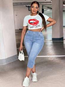 SHEIN ICON Jeans pitillo de talle alto con bolsillos en contraste de color para tallas grandes - Lavado ligero - Ver 4