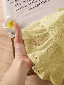 SHEIN LMoss Kids 女童刺繡蝴蝶結背心上衣，百搭夏季度假穿搭 - 芥末黃 - 查看 6