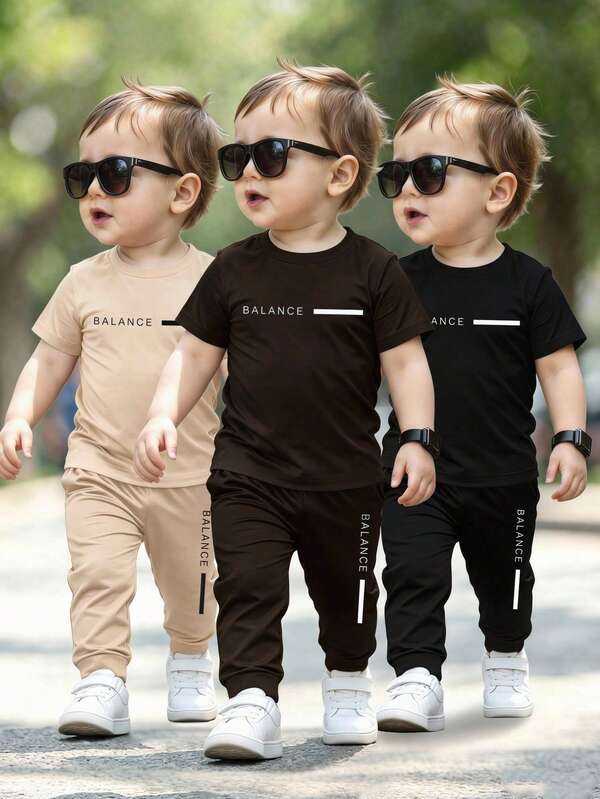 1 Set Caja Ciega Aleatoria Conjunto de Camiseta con Estampado de Letras Minimalista Casual Clásico y Pantalones Largos con Estampado de Letras para Niños Pequeños, Adecuado para Uso Diario en Verano y Otoño, Casual, Deportes, 3 Colores Caja Ciega Aleatoria Sorpresa