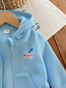 SHEIN Baby Girl Front And Back Tropical Print Front Zipper Hooded Sweatshirt - Blue - View 6
