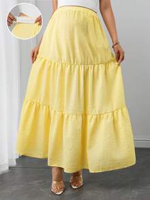 Momance Fresh Yellow Striped High Waist Maternity Midi Skirt, Vacation Style Woven Loose Fit Baby Shower Spring Casual Fall Beach Fall - Yellow - View 8