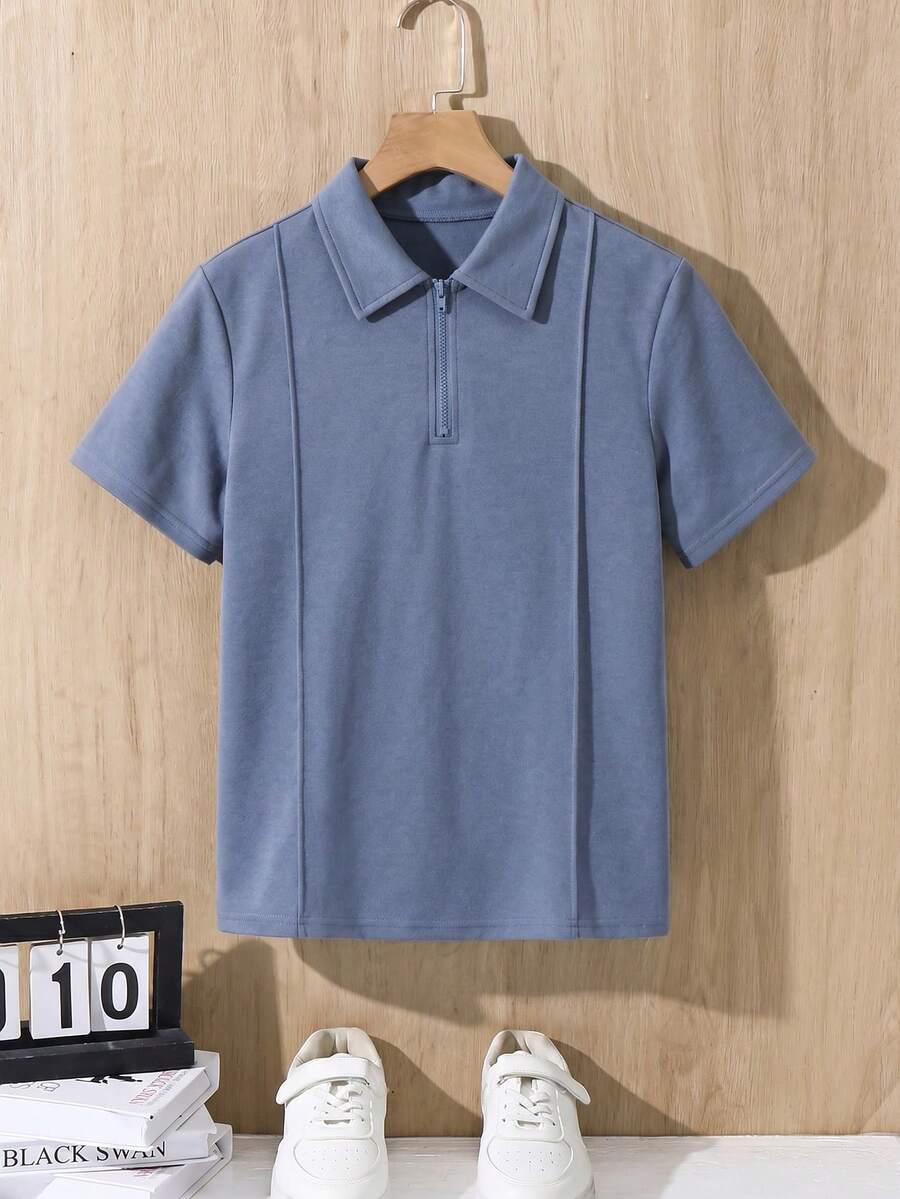 SHEIN 兒童青少年男孩深藍色極簡剪影細節POLO衫休閒學院風舒適時尚極簡實用百搭柔軟面料適合日常穿著適合學校適合旅行適合返校季適合假期派對適合夏季海灘度假適合夏季氛圍適合春夏穿著 - 藍色 - 查看 1