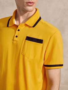 Courvante Camisa polo formal de algodón con ribete de contraste para hombre, ceremonia - Amarillo - Ver 6
