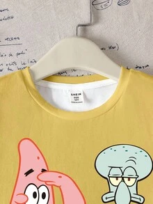 SpongeBob SquarePants | SHEIN 青少年男孩卡通印花短袖休閒T恤 - 白色 - 查看 4