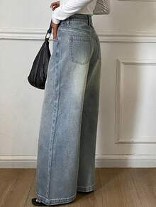 DAZY Women's Distressed Washed Wide Leg Denim Jeans - Blue - View 6