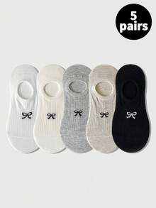 ROMWE 5 Pairs/Set Ladies' Invisible Socks In Solid Colors, Perfect For Spring And Summer Styles, Cute And Comfortable Casual Short Socks - Multicolor - View 4