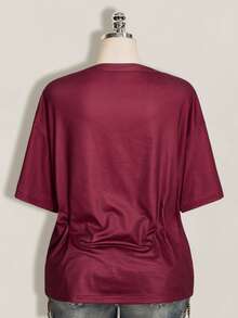 SHEIN ICON Women's Plus Size Cross Gothic Pattern T-Shirt - Burgundy - View 2
