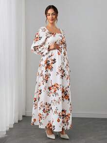 SHEIN فستان حمل نسائي صيفي بطبعة زهور رومانسية، بياقة مربعة، تصميم بدون ظهر - متعدد الألوان - مشاهدة 4