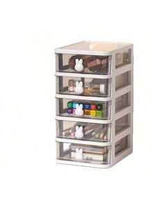 1Pc 4-Layer Drawer Storage Box With Pen Holder, Muti-Functional Office Stationery Desktop Organizer, Cute Rabbit-Shaped Handle Suitable For Dining Table Decoration And Office Desk Accessories. - A - View 5
