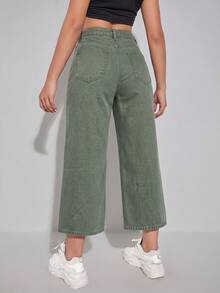 Pantalones cortos de mezclilla versátiles con bolsillos y botones para mujer - Verde - Ver 2