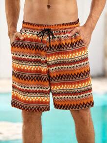 Mercer Haus Men's Orange Vacation Style Half-Placket Short Sleeve Shirt And Shorts Set - Multicolor - View 6