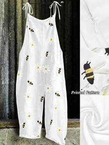 EMERY ROSE Plus Size Simple Casual Printed Women's Jumpsuit Fall - White - View 1