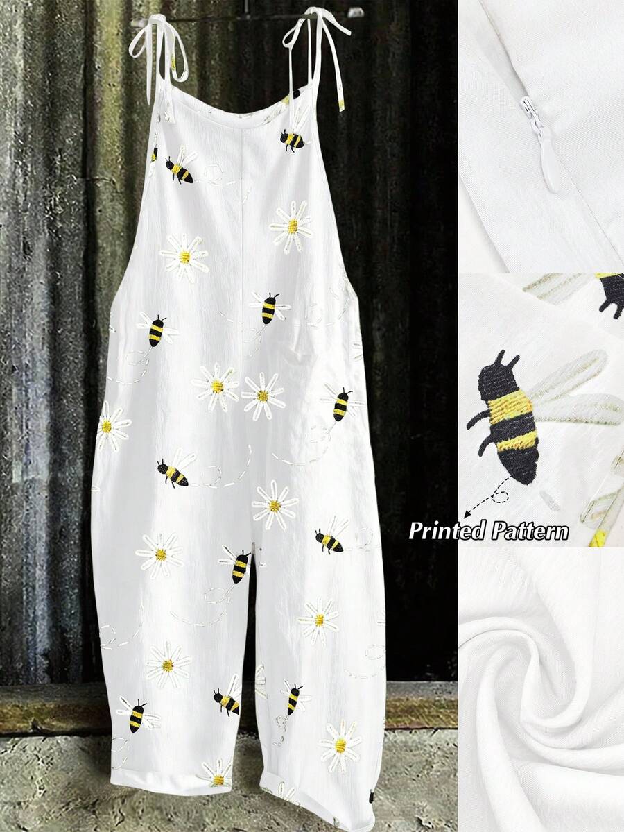 EMERY ROSE Plus Size Simple Casual Printed Women's Jumpsuit Fall - White - View 1