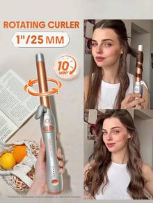 SHEGLAM HAIR It-Curl Rotating Curling Iron,Automatic Ceramic Curling Iron,Rotating Hair Curler,Spinning Wand For Long-Lasting Waves,PTC 60s Fast Heating,5 Temp Selection,Smart Timer,Home Button For Quick Reset,Water-Based Ceramic Coating-Even Heat For Uniform Styling For Long Hair - Silver - View 2