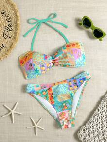 Swim Vcay 花卉蕾絲可愛甜美復古休閒度假海灘海邊女款泳衣套裝 - 彩色 - 查看 5