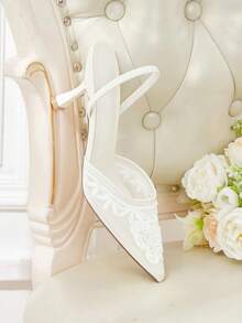 CUCCOO HITCHD Summer New Flower Embroidery Lace Sequins Pointed Wine Glasses Heel Elegant Romantic White Mesh Ladies High Heel Sticks Bridal Shoes Dating Wedding - White - View 7