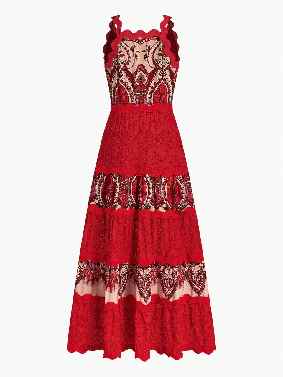 WOMEN'S COTTON EMBROIDERED PRINTED VACATION DRESS