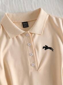Elamini 女款 Polo 領休閒馬術印花短袖洋裝 - 香檳色 - 查看 5