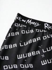 Rick and Morty X SHEIN Women's Cartoon Letter Print Colorblock Tank Top And Shorts Lingerie Set - Black - View 11