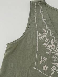 SHEIN Holidaya Áo tank top nữ thêu dày màu trơn phong cách thường ngày cho mùa hè - xanh quân đội - Xem 7