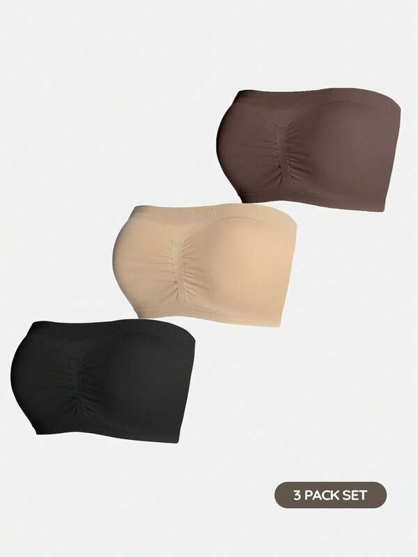 SHAPORA Conjunto de 3 piezas de sujetador bandeau de color liso, minimalista, cómodo y de alta calidad, 2026 para mujer