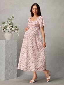 SHEIN 女款舒適粉色花卉拼接休閒孕婦洋裝 - 粉色 - 查看 8