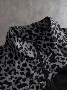 PAVTROS Men's Leopard Print Long Sleeve Zip-Up Casual Jacket - Multicolor - View 3