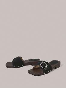 Styleloop Sandales plates pour femmes, sandales d'été à bout ouvert, style bohème, sandales de vacances, chaussons à semelle souple - Tissu noir - Voir 3