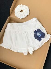 Comfortcana Women's Floral Print Pleated Casual Versatile Everyday Shorts - White - View 8